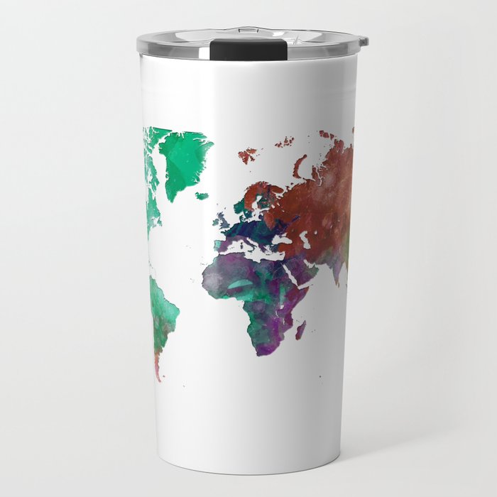 world map in watercolor-multicolor Travel Mug