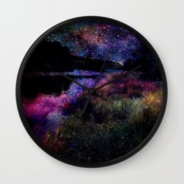 Cosmic river landscape Wall Clock