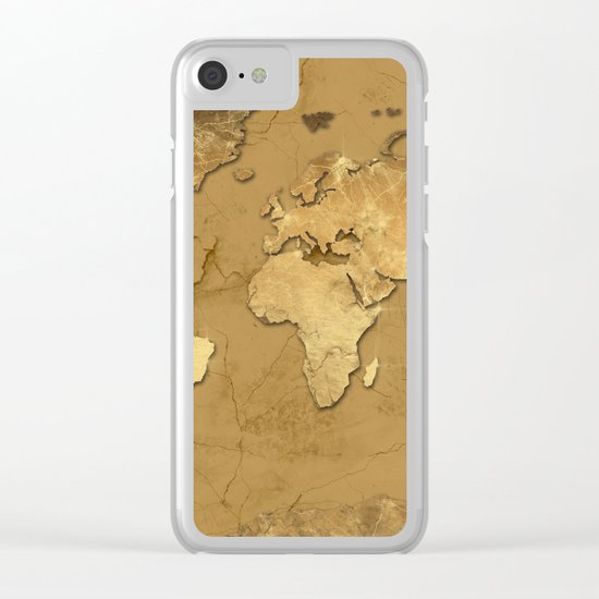 world map marble gold 3 Clear iPhone Case