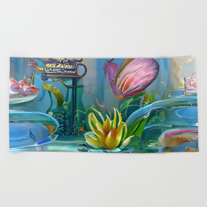 Water lily tea room Beach Towel