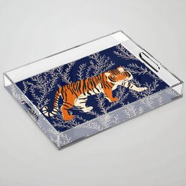 Bengal Tiger and Vines - Blue Acrylic Tray | Bengaltiger, Tigers, Bigcats, Tiger, Blue, Vine, Asiantiger, Wild, Vines, Drawing 