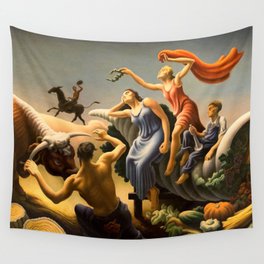 The Fruited Plain, Achelous and Hercules Mural Panel 3 landscape painting by Thomas Hart Benton Wall Tapestry