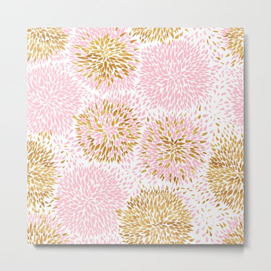 Abstract flowers pink and gold Metal Print