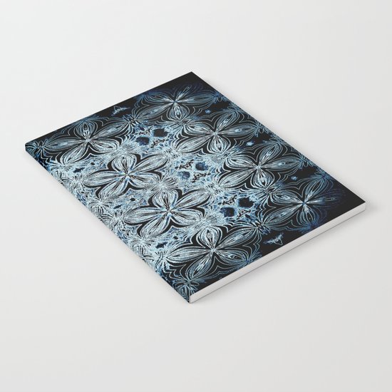 Blue & Black Etched Delicate Flowers Notebook