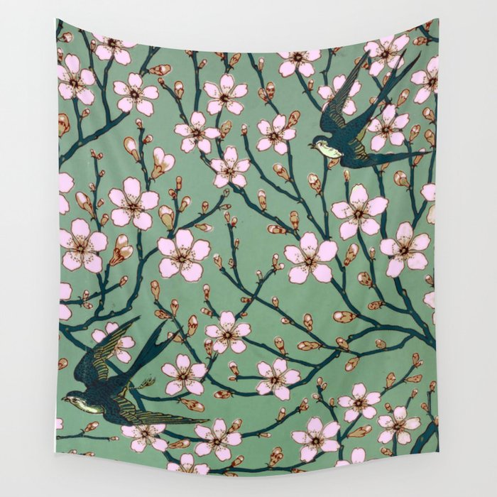 Almond Blossoms Walter Crane vintage Wall Tapestry