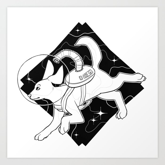 Look To The Stars 2 Space Beagle Black And White Art Print By Ink Era