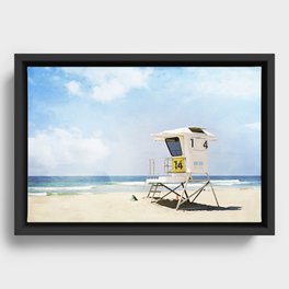 California Beach Photography, Lifeguard Stand San Diego, Blue Coastal Photograph Framed Canvas