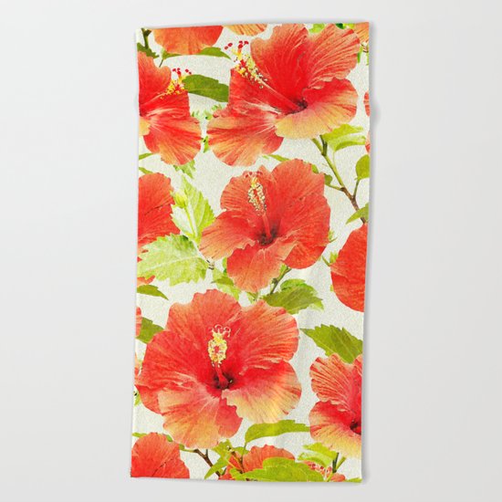 FLORAL PATTERN - HIBISCUS - Beach Towel