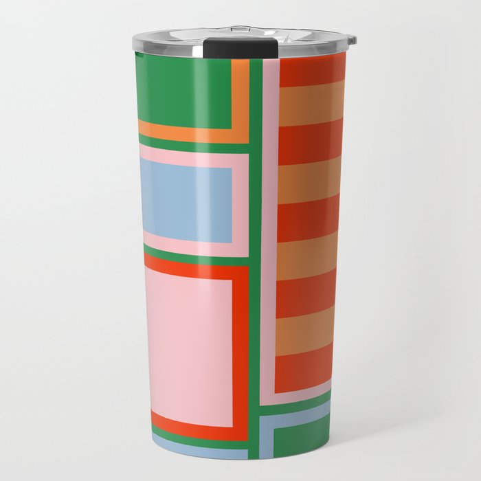 Striped Modular Bold & Colorful Geometric Pattern in Orange Green Light Blue Pink Travel Mug