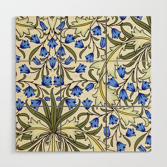  Modern William Morris Blue Floral Leaves Pattern  Wood Wall Art