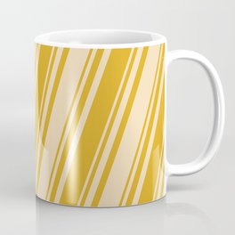 [ Thumbnail: Goldenrod and Tan Colored Striped/Lined Pattern Coffee Mug ]