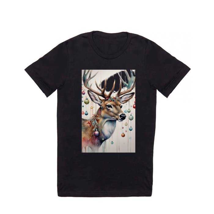 Christmas Deer, Watercolor Painting T Shirt