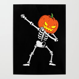 Dabbing Skeleton Pumpkin Halloween Poster