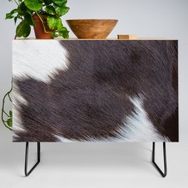 Brown and White Cow Skin Print Pattern Modern, Cowhide Faux Leather Credenza