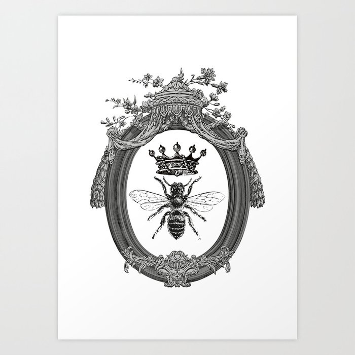 Queen Bee No. 2, Vintage Bee with Crown, Black, White and Grey, Art  Print by Eclectic at Heart