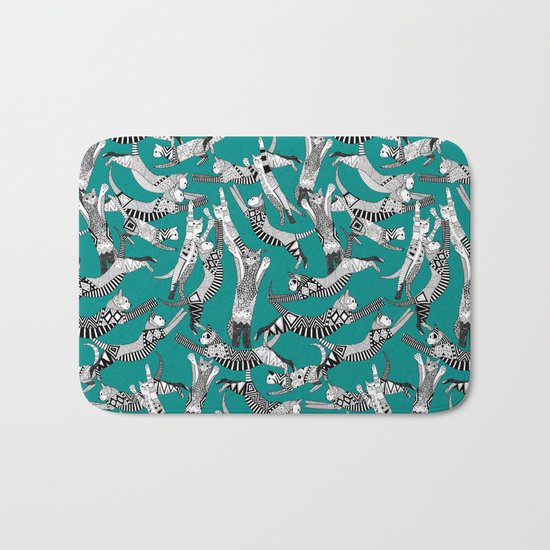 cat party teal blue Bath Mat