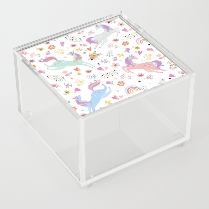 Magical Pastel Unicorn Floral Acrylic Box