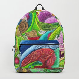 Garden of Untamed Possibilities Backpack | Abstract, Surreal, Vibrant, Colouredpencil, Coloredpencil, Vivid, Trippy, Britishart, Drawing, Traditionalart 
