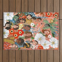 International womens Day floral plant lady female  Outdoor Rug
