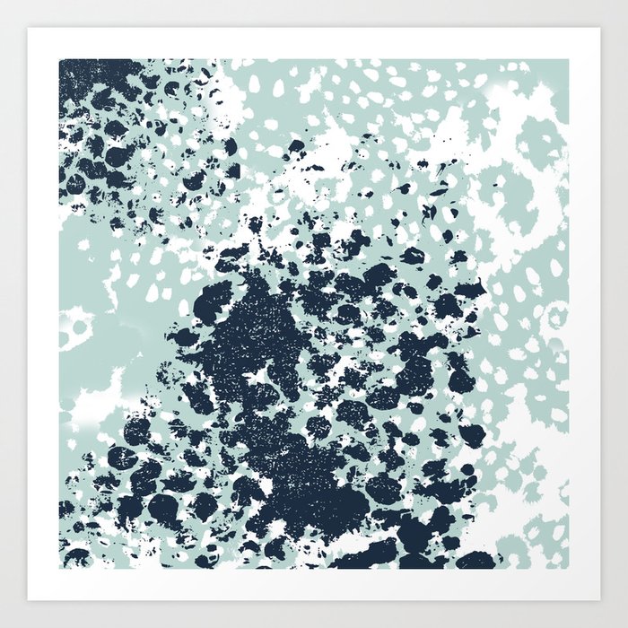 Izzie - abstract painting navy mint white trendy color palette summer bright decor Art Print