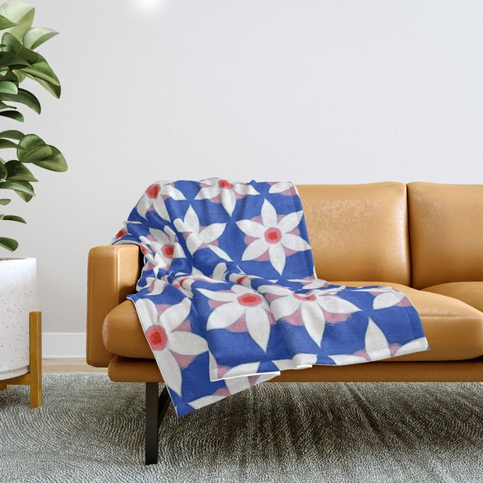 Modern Daisies Red White and Blue Throw Blanket