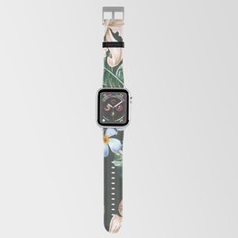 Tropical floral seamless vintage pattern background with exotic flowers, palm leaves, jungle leaf, orchid, bird of paradise flower. Botanical wallpaper illustration in Hawaiian style Apple Watch Band