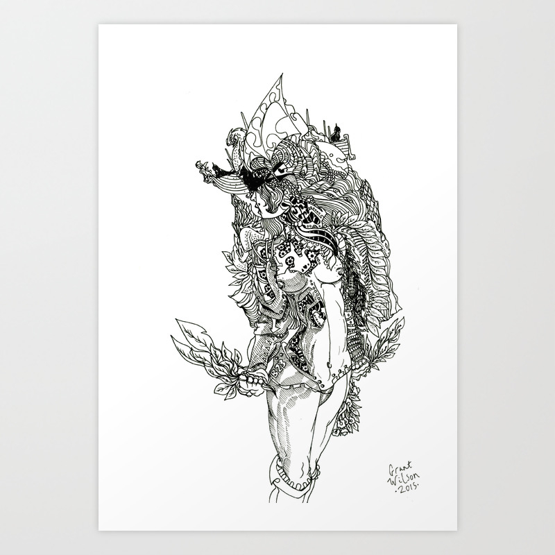 Make Believe Woman Pen Drawing Figure Illustration Art Print By Grantwilson Society6