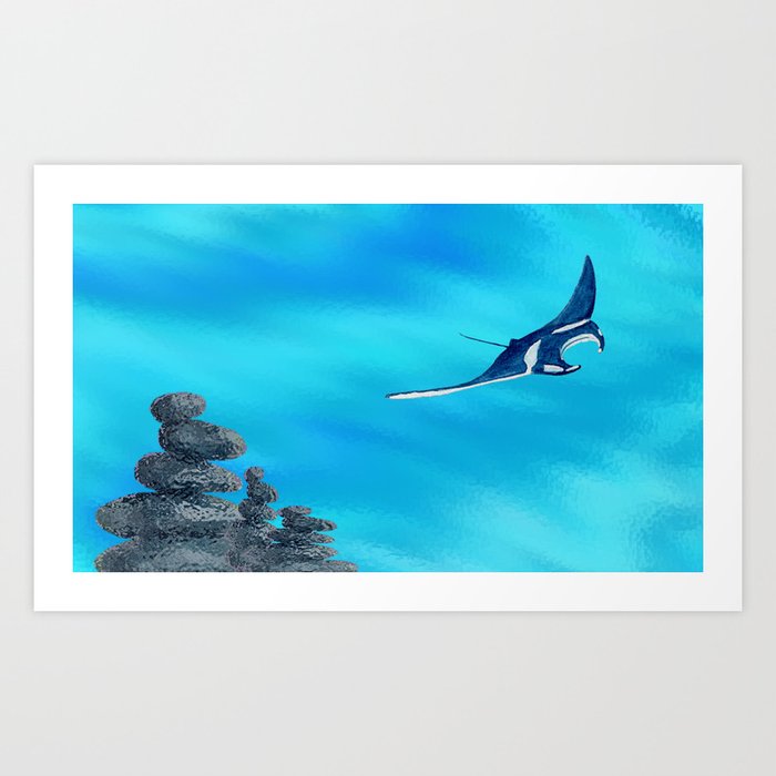 Manta Ray Raie Manta Et Roches Art Print By Zazamen Society6
