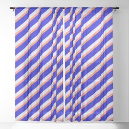 [ Thumbnail: Lavender, Coral & Blue Colored Stripes/Lines Pattern Sheer Curtain ]