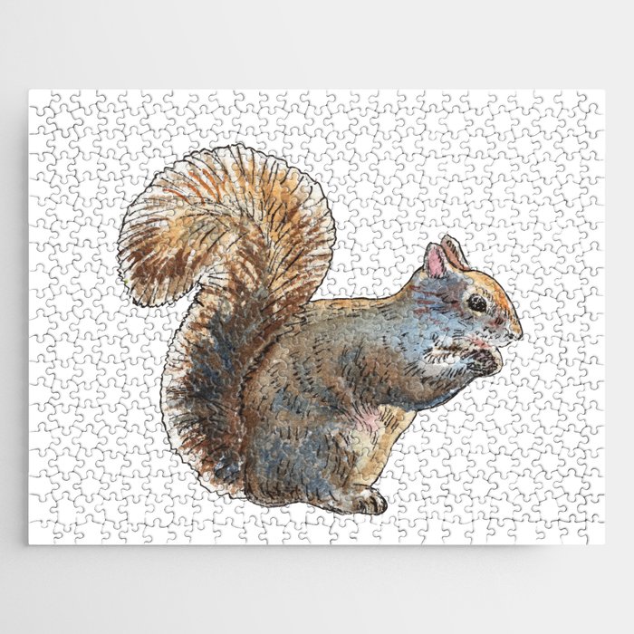 Adorable Squirrel Eating Nut Watercolor by Irina Sztukowski Jigsaw Puzzle