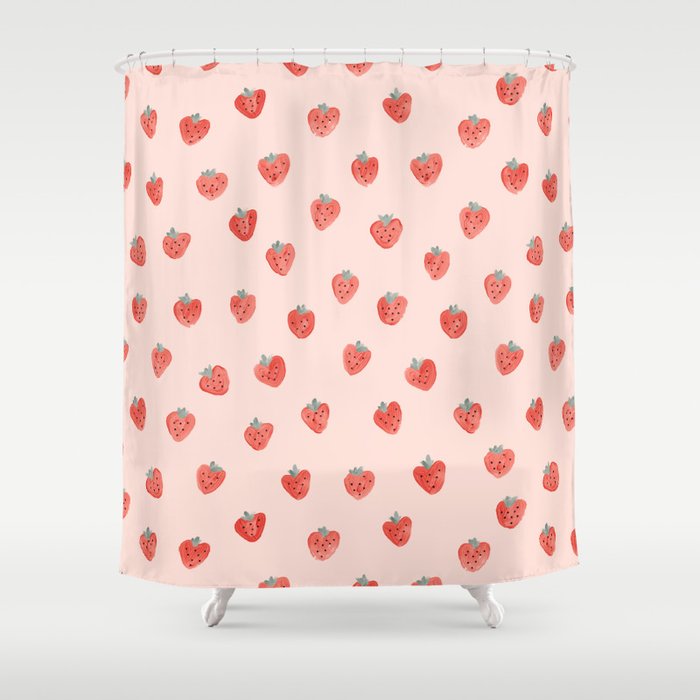 Strawberries on Pink Shower Curtain