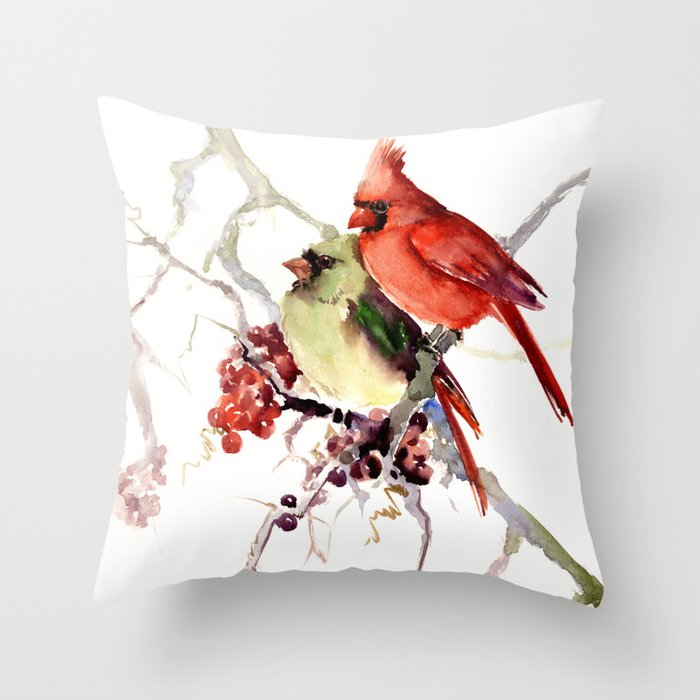 Cardinal Birds, birds art, two bird artwork cardinal bird Throw Pillow
