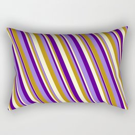 [ Thumbnail: Indigo, Purple, Dark Goldenrod & Light Yellow Colored Lined Pattern Rectangular Pillow ]