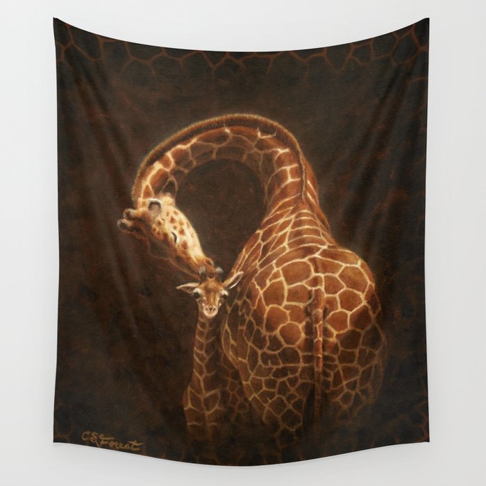 Reticulated Giraffe Mother and Baby Wall Tapestry