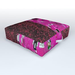 The kiss; erotic love and the eternal cosmos romantic portrait painting alternate pink and purple by Gustav Klimt Outdoor Floor Cushion