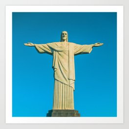 Brazil Photography - Statue Of Christ The Redeemer Under The Blue Sky Art Print