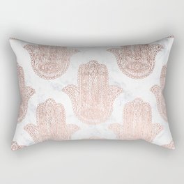 Modern rose gold floral lace hamsa hands white marble illustration pattern Rectangular Pillow