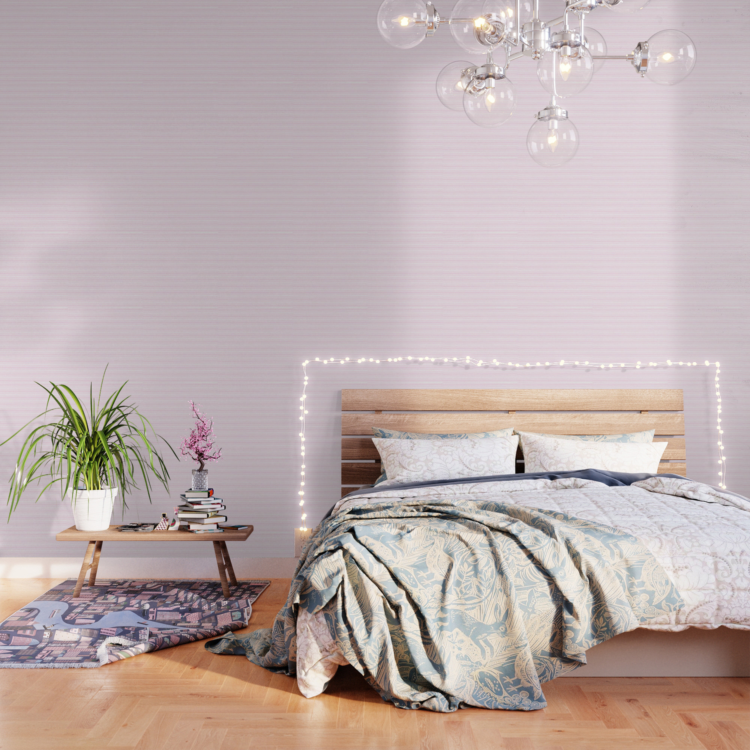 Vintage Pastel Pink White Stripes Pattern Wallpaper