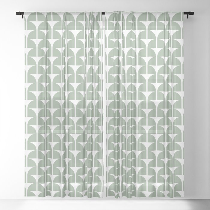 Mid-Century Geometric Sage Sheer Curtain