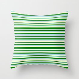 [ Thumbnail: Light Yellow, Green, and Light Blue Colored Lined/Striped Pattern Throw Pillow ]
