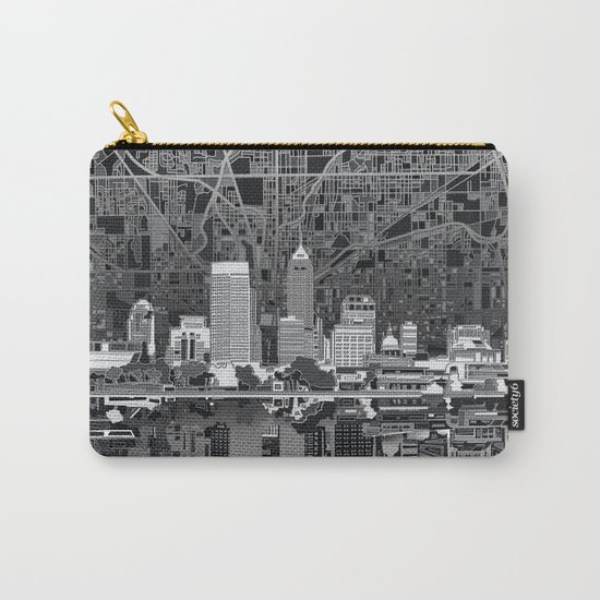 indianapolis city skyline black and white Carry-All Pouch