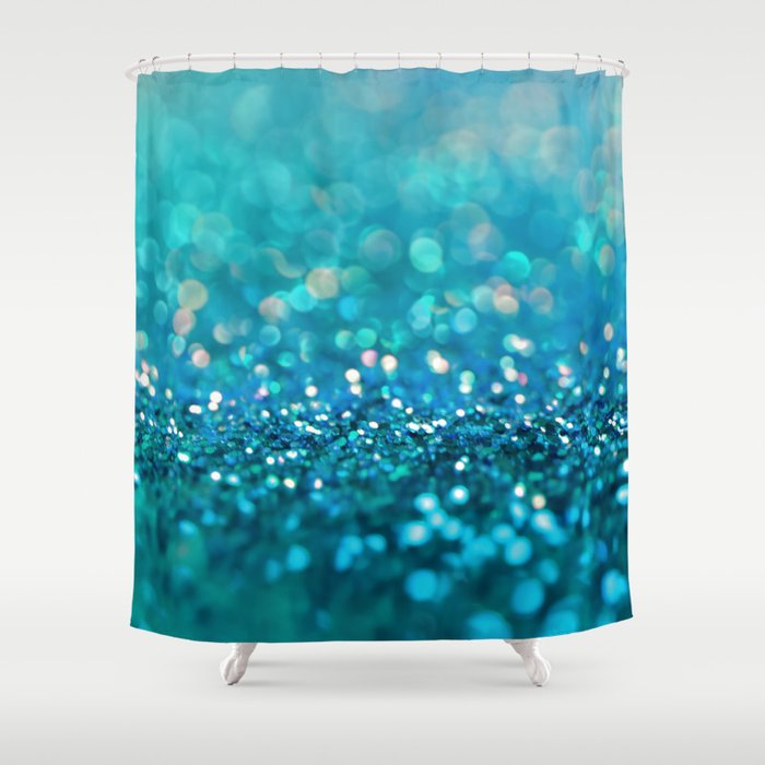Teal Turquoise Blue Shiny Glitter Print Effect Sparkle
