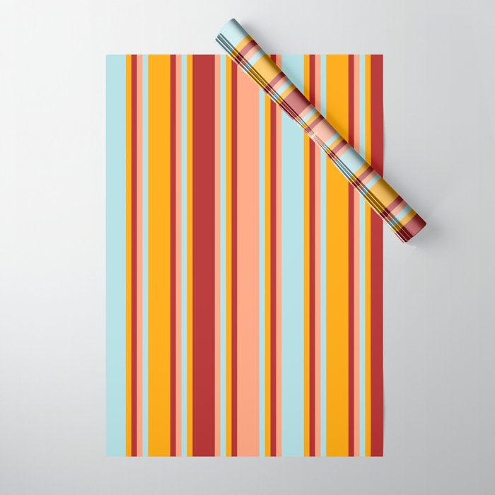 Orange, Red, Light Salmon & Powder Blue Colored Stripes/Lines Pattern Wrapping Paper