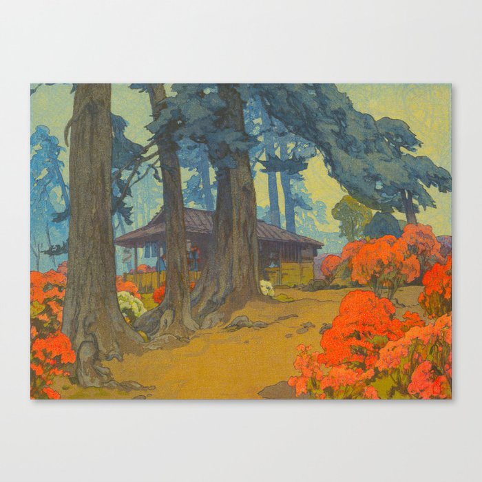 Azalea Garden Teahouse 1938 Vintage Beautiful Japanese Woodblock