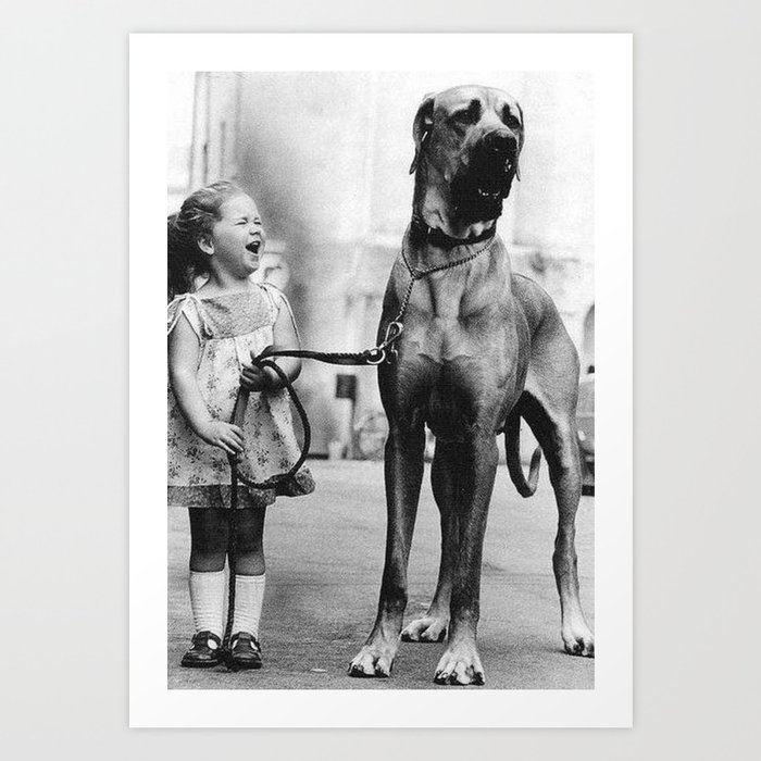 The Happiness of Little Girls and Great Danes black and white photograph Art Print