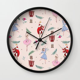 The Nutcracker Christmas On Ballet Shoe Pink Wall Clock | Pattern, Digital, Pineneedles, Sugarplumfairy, Balletdancers, Balletshoepink, Linedrawing, Mouseking, Kidsbedding, Drawing 