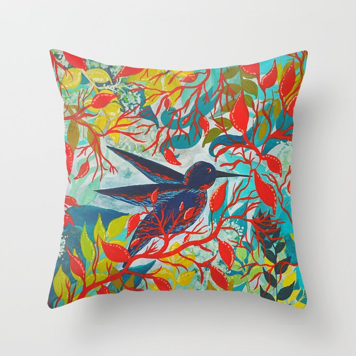 A Hummingbird in the Bushes Throw Pillow