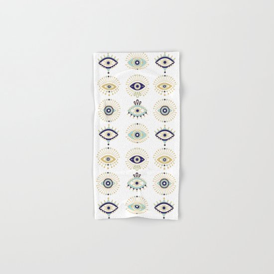 Evil Eye Collection on White Hand & Bath Towel