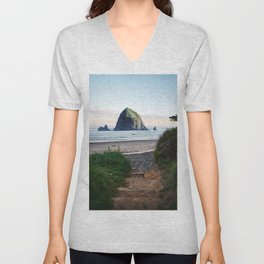 Haystack Rock Surreal Views | Travel Photography and Collage #3 V Neck T Shirt