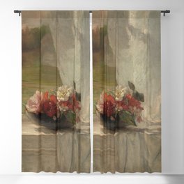 Flowers on a Window Ledge Oil Painting by John La Farge Blackout Curtain